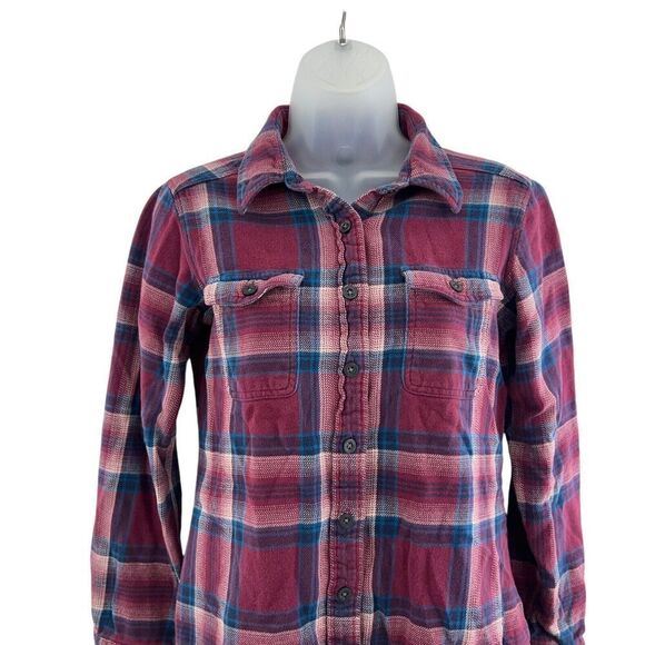 Patagonia Fjord Flannel Button Down Shirt Women's Size 2 Plaid Red Blue Long - Picture 12 of 16